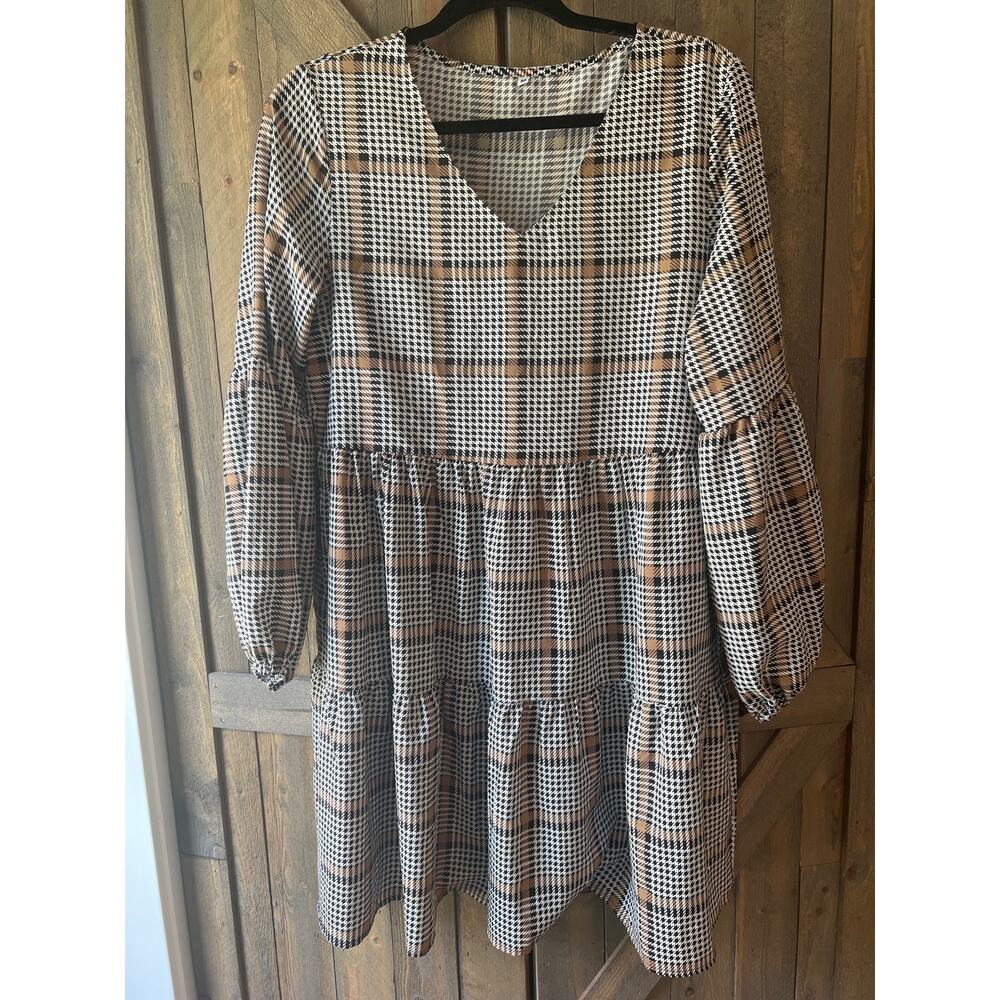 *SOLD* Amazon Plaid Tier Dress with Bubble Sleeve